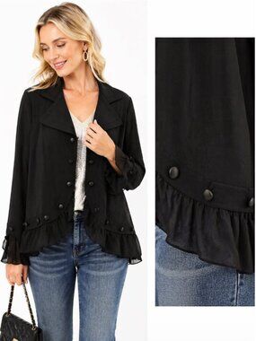 Joseph Ribkoff Black Ruffle Hem Blazer Jacket Button Front Sz 18